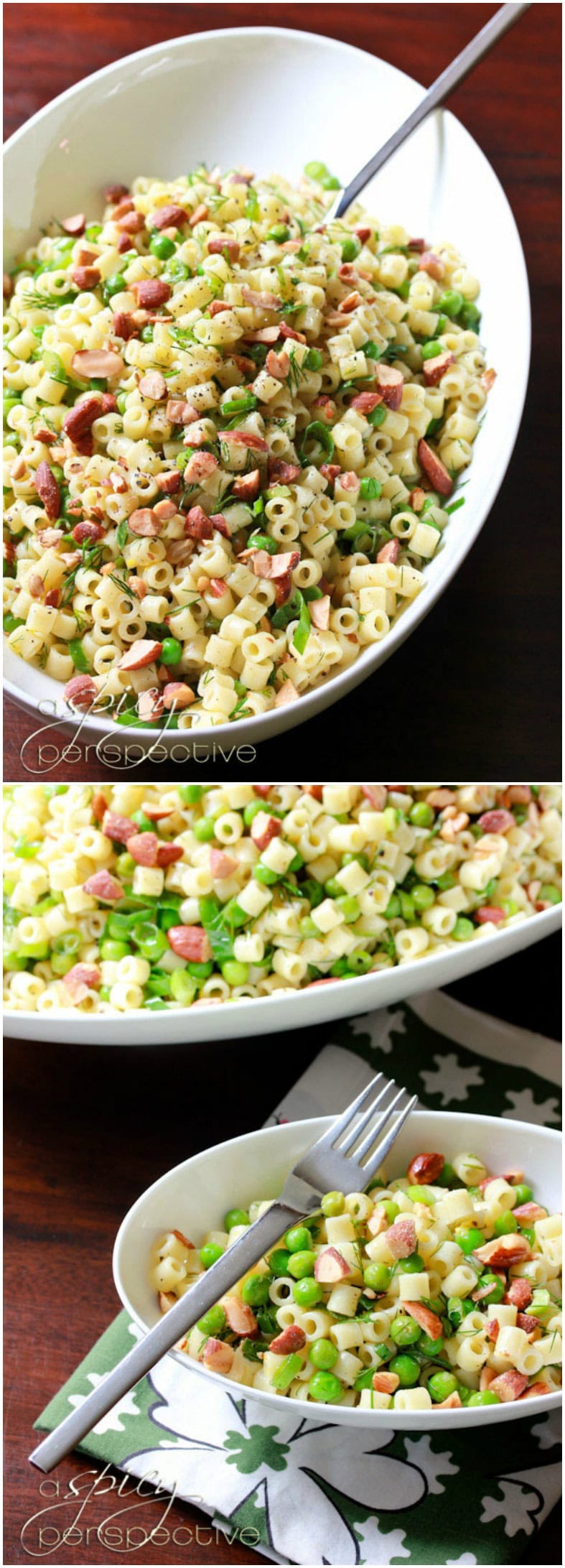 pasta with peas smoked almonds and dill