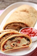 Italian Stromboil with Sausage, Artichokes, Olives and Red Pepper Marinara @ ASpicyPerspective.com