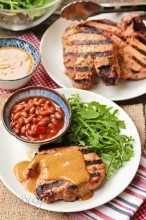 Mustard BBQ Sauce on BBQ Pork Chops ~ ASpicyPerspective.com