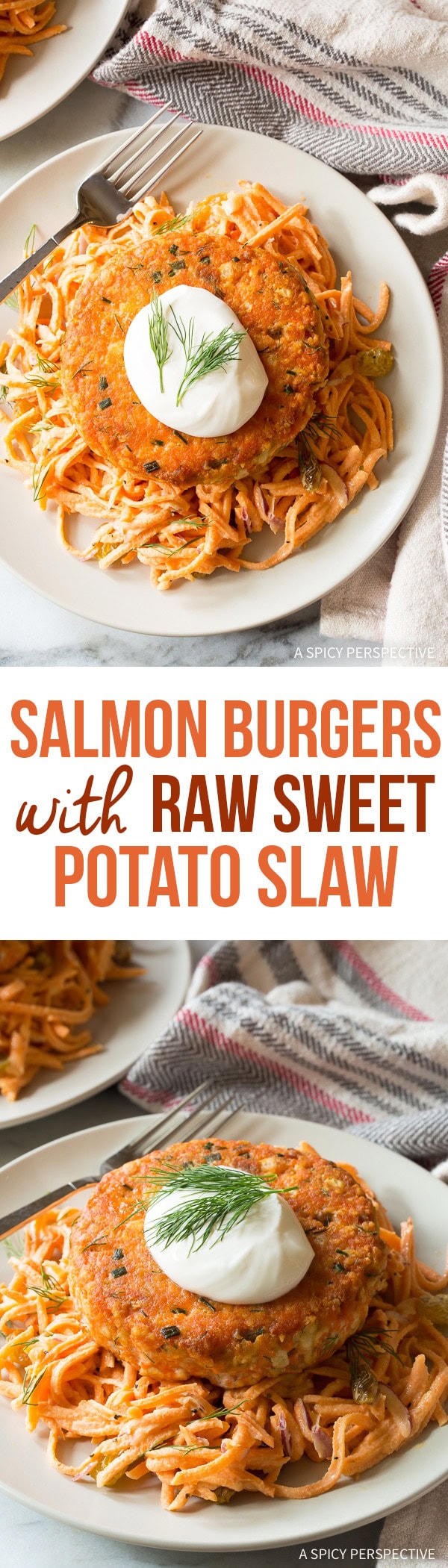 salmon burgers with sweet potato slaw