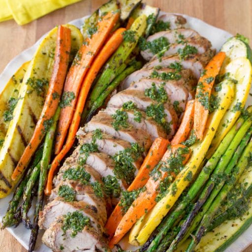 Grilled Pork Tenderloin with Chimichurri and Roasted Vegetables A