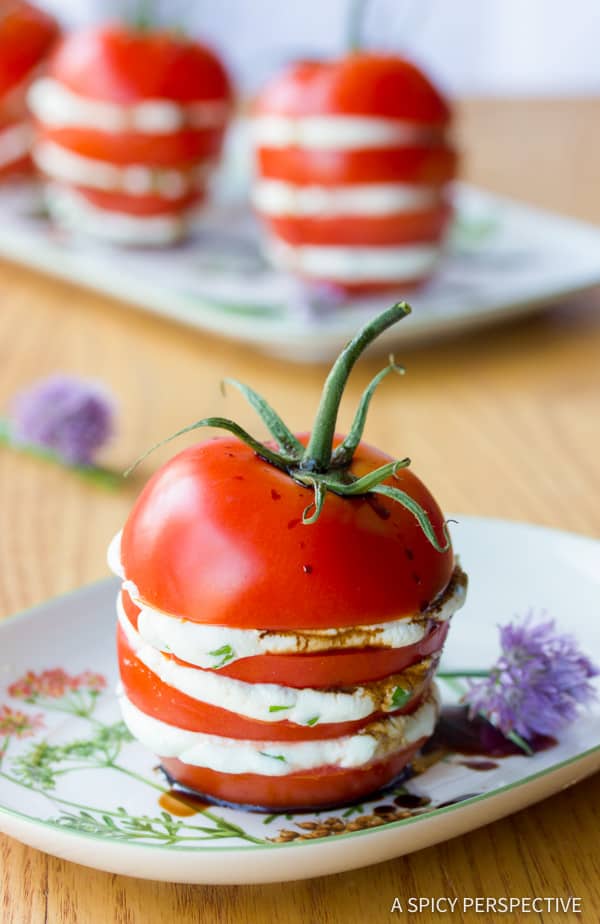 Easy Stacked Tomato Salad | ASpicyPerspective.com