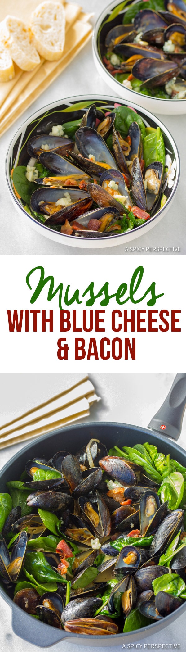 Mussels Recipe with Blue Cheese and Bacon (Moules Fromage Bleu) | ASpicyPerspective.com