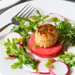 In Love - Seared Scallops on Watermelon Salad with Sparkling Mint Vinaigrette - ASpicyPerspective.com