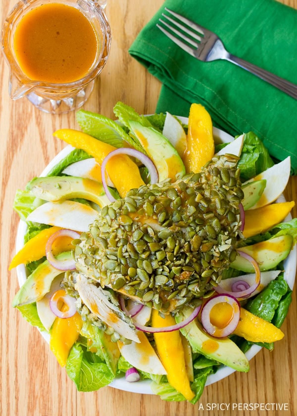 Pepita Crusted Chicken Salad with Sweet Adobo Vinaigrette A Spicy
