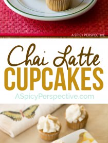 AWESOME Spiced Chai Latte Cupcakes on ASpicyPerspective.com. #christmas #holidays #chai