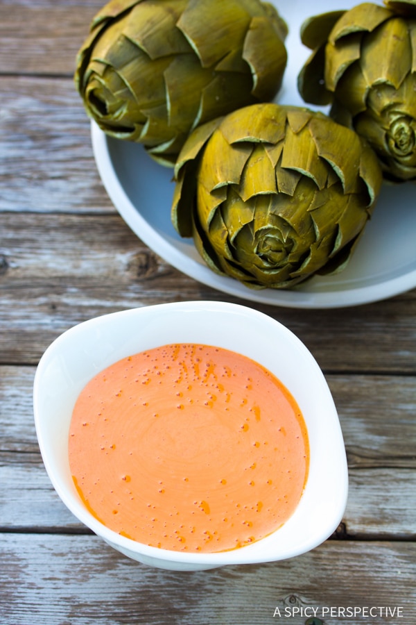 Roasted Red Pepper Aioli and Steamed Artichokes