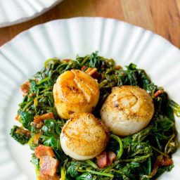 Seared Scallops with Wilted Greens | ASpicyPerspective.com