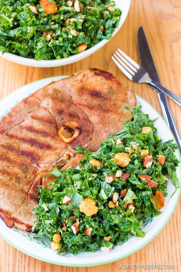 Grilled Ham Steaks with Southern Kale Salad