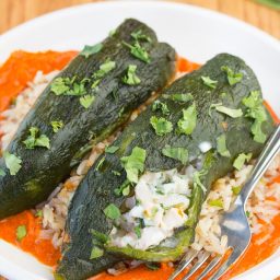 Stuffed Poblano Peppers with Red Pepper Puree Recipe