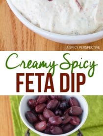 Spicy Feta Dip with Roasted Red Peppers Recipe - This robust savory cheese dip is rich and satisfying. Loaded with a roasted red peppers, garlic, and herbs, it's completely addictive!