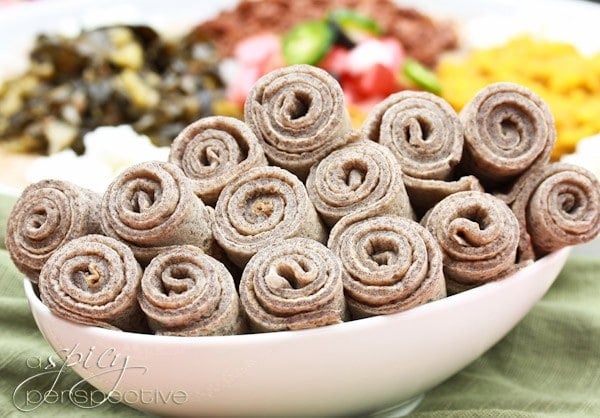 Rolled up Injera bread. 