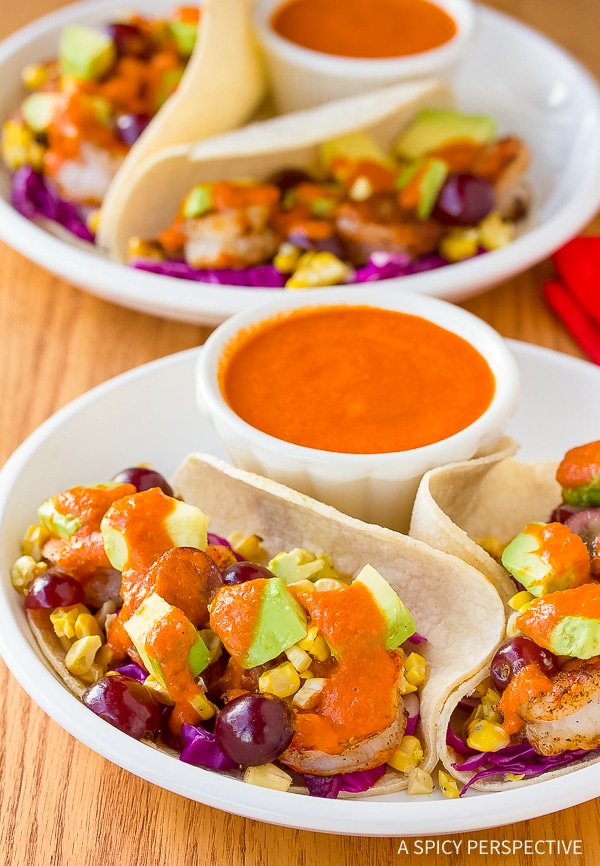 Shrimp Tacos Recipe with Ranchero Sauce