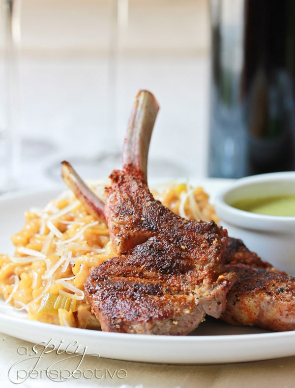 Moroccan Grilled Lamb Chops with Tahini Mint Pesto