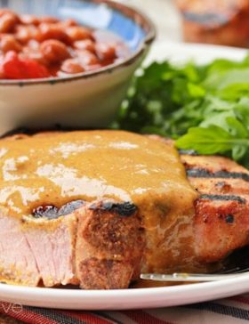BBQ Pork Chops with Carolina BBQ Sauce ~ ASpicyPerspective.com
