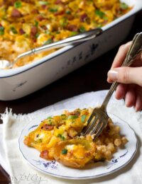Macaroni and Cheese with Potato Skins on Top | ASpicyPerspective.com