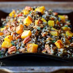 Black and Orange Forbidden Rice with Roasted Acorn Squash and Pecans | ASpicyPerspecive.com #Halloween #Recipes #Fall