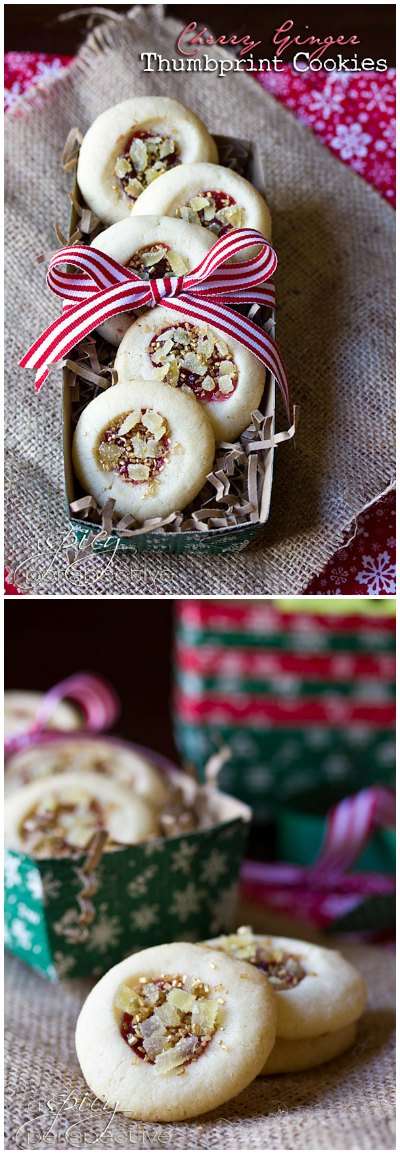Sparkly Cherry Ginger Thumbprint Cookies on ASpicyPerspective.com #holidays #christmas