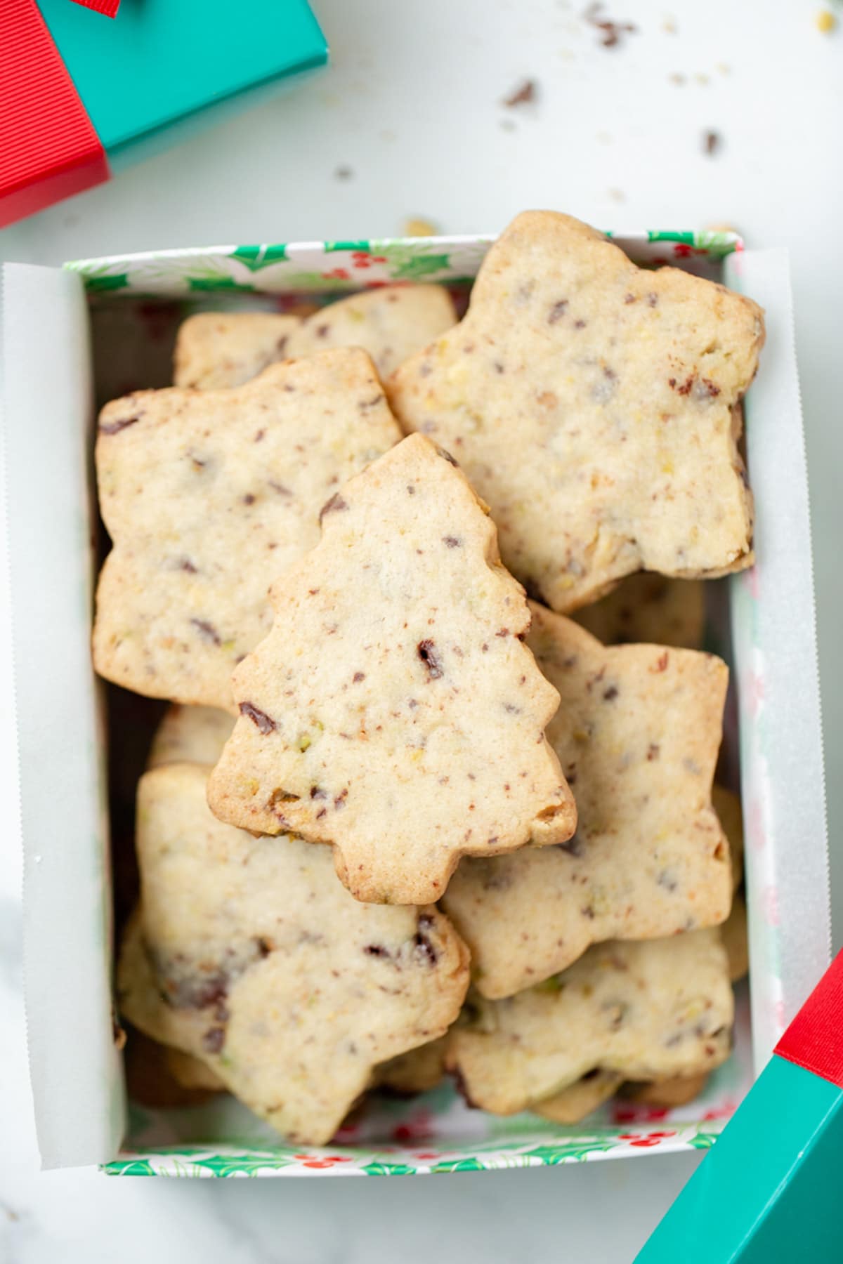 Pistachio Chocolate Shortbread Cookies Recipe #ASpicyPerspective #holidays #christmas