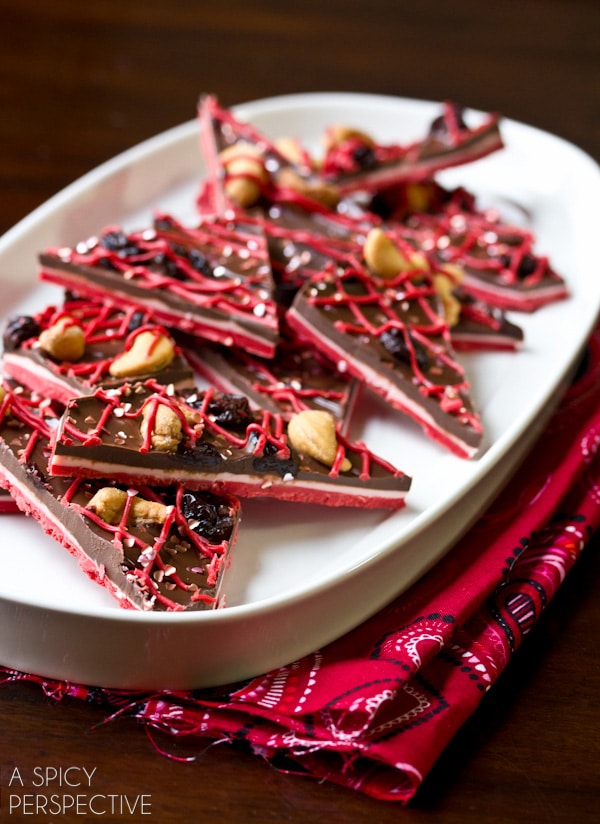 3-Layer Chocolate Bark Recipe for #ValentinesDay! via ASpicyPerspective.com #ediblegifts #chocolatebark