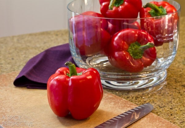 How to Oven Roast Red Peppers | ASpicyPerspective.com #howto #diy #redpeppers