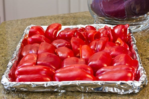 Roasting Red Peppers | ASpicyPerspective.com #howto #diy #redpeppers