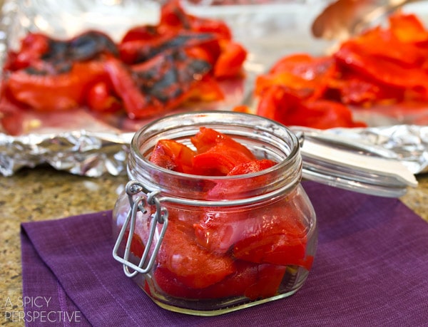 Easy Roasted Red Peppers | ASpicyPerspective.com #howto #diy #redpeppers