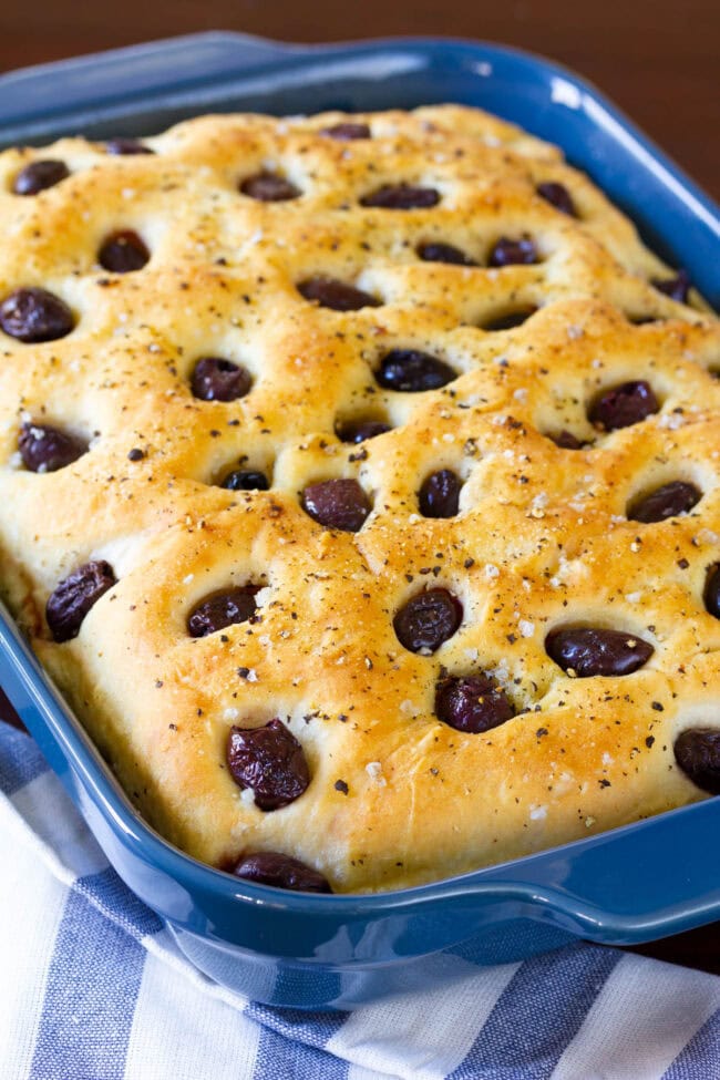 The Best Focaccia Bread with Roasted Garlic and Olives