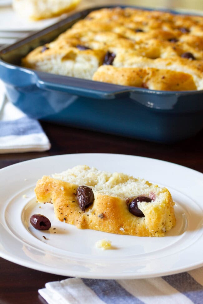 Easy Focaccia Recipe with Roasted Garlic and Olives