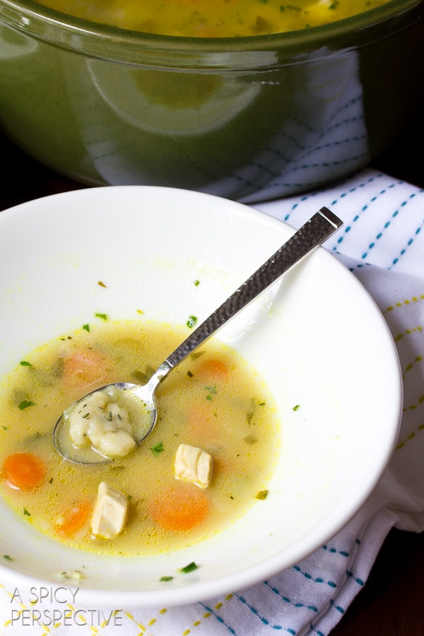 Chicken & Dumplings Soup Recipe | ASpicyPerspective.com #soup #recipe #chicken