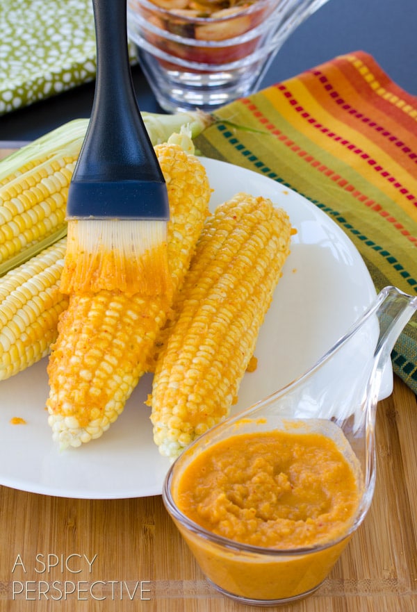 Spicy Kimchi Grilled Corn on the Cob | ASpicyPerspective.com #grilling #summer #corn #grilledcorn