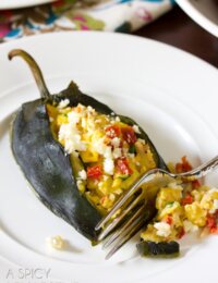 Cheesy Breakfast Stuffed Poblano Peppers | ASpicyPerspective.com #cheese #realcaliforniamilk #peppers #breakfast