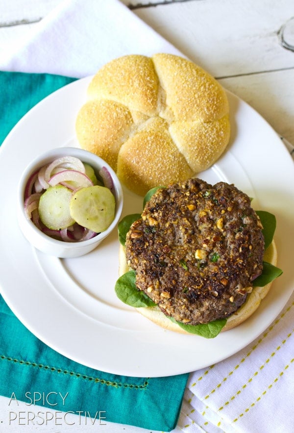 Mediterranean burger on a plate.