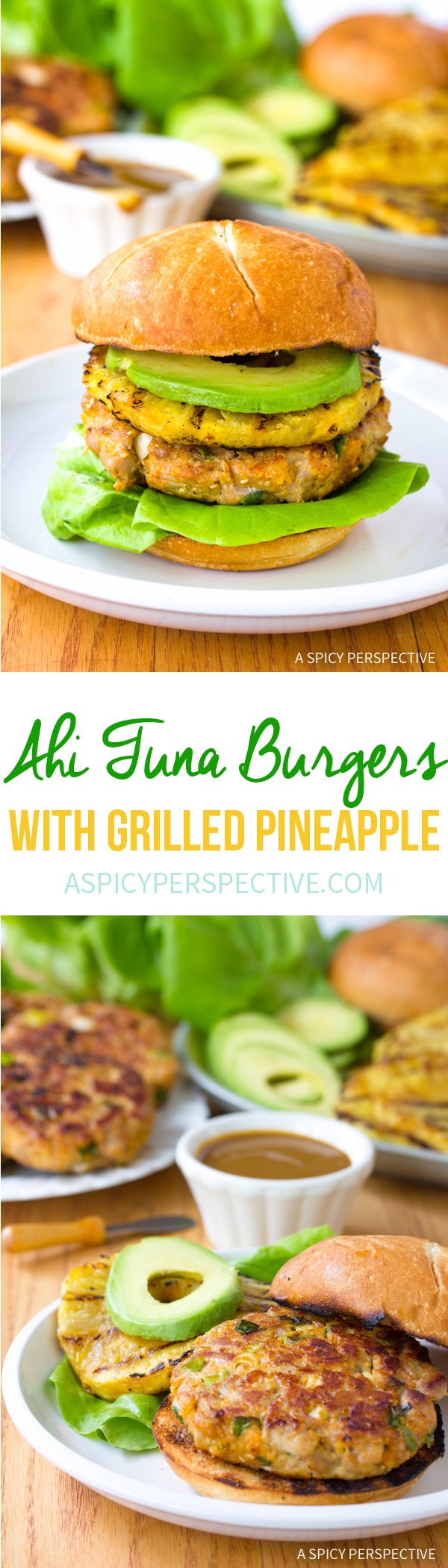 hawaiian tuna burgers with grilled pineapple