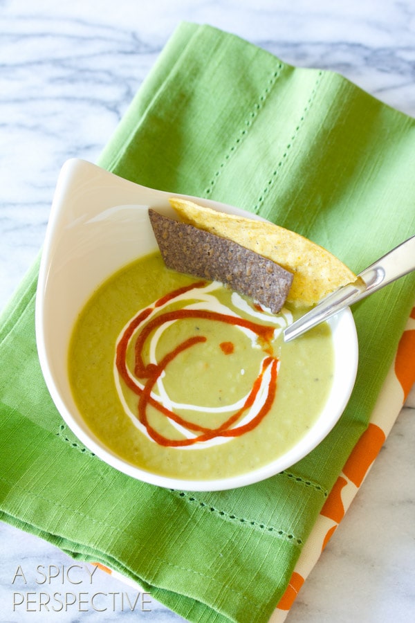 Slow Cooker Guacamole Soup Recipe | ASpicyPerspective.com #soup #fall #gameday #avocado #slowcooker