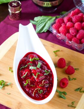 Simple Raspberry & Cranberry Sauce for #Thanksgiving also makes a marvelous spread to serve with bread and cheese! #holidays #cranberry #raspberry #recipe