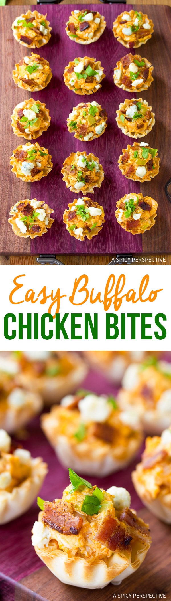 Looking for quick and tasty party snacks? Look no further. These itty bitty Easy Buffalo Chicken Bites are just the thing to serve at your game-day party!