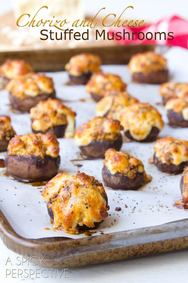 Chorizo and Cheese Stuffed Mushroom Recipe #holidays #appetizers #mushrooms #party