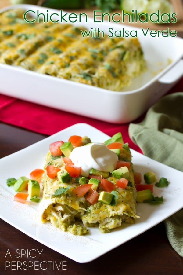Enchilada Recipe with Salsa Verde, Chicken and Cheese #mexican #recipe #casserole