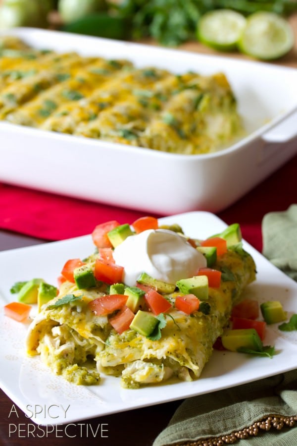 Best Chicken Enchilada Recipe with Salsa Verde and Cheese #mexican #recipe #casserole