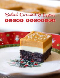 Salted Caramel & Eggnog Fudge Brownies #christmas #brownies #fudge #holiday #ediblegifts