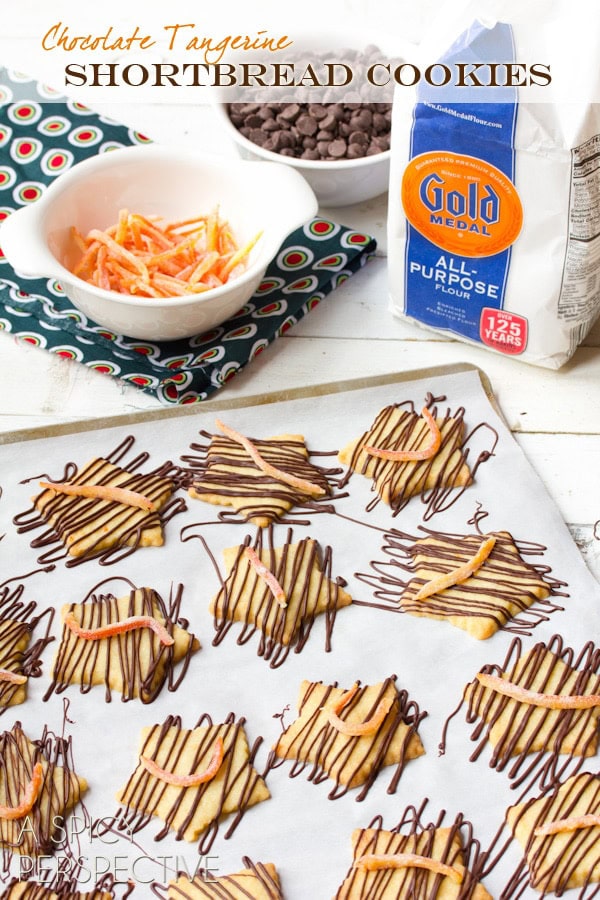 Shortbread Cookies with Chocolate Drizzle and Candied Tangerine Rind #cookies #holiday #christmas #recipe