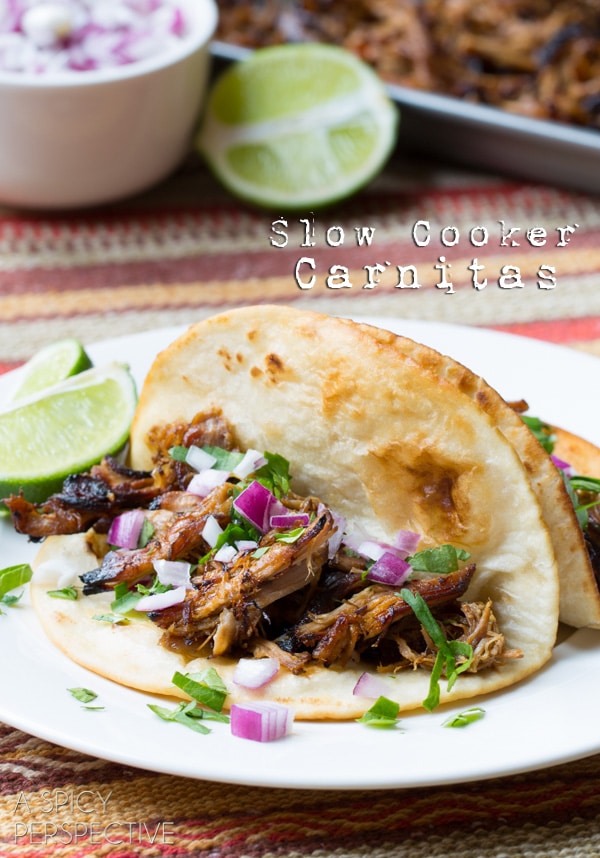Slow Cooker Carnitas Recipe #carnitas #tacos #mexican #slowcooker #crockpot