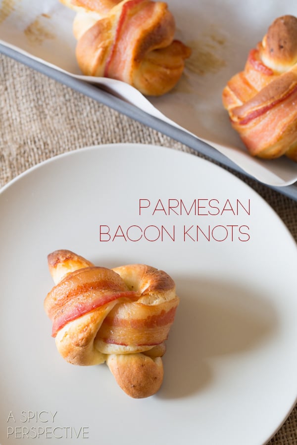 Parmesan Bacon Knots! Tender #YeastRolls with Parmesan Cheese tied into #Knots with a strip of #Bacon. #easter #holiday