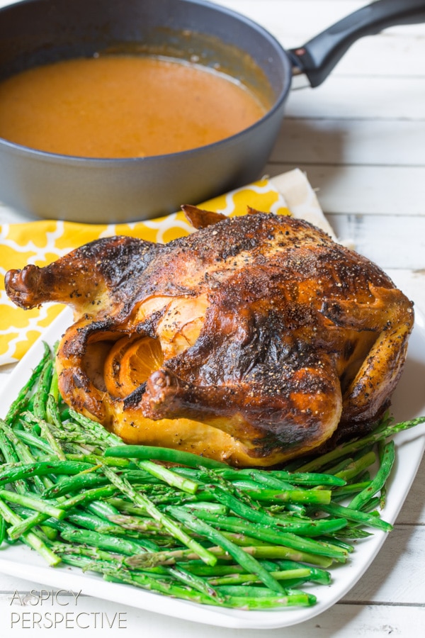 Amazing Roasted Chicken Recipe with Honey Orange Gravy and Grilled Spring Veggies #dinner #chicken #recipe #giveaway