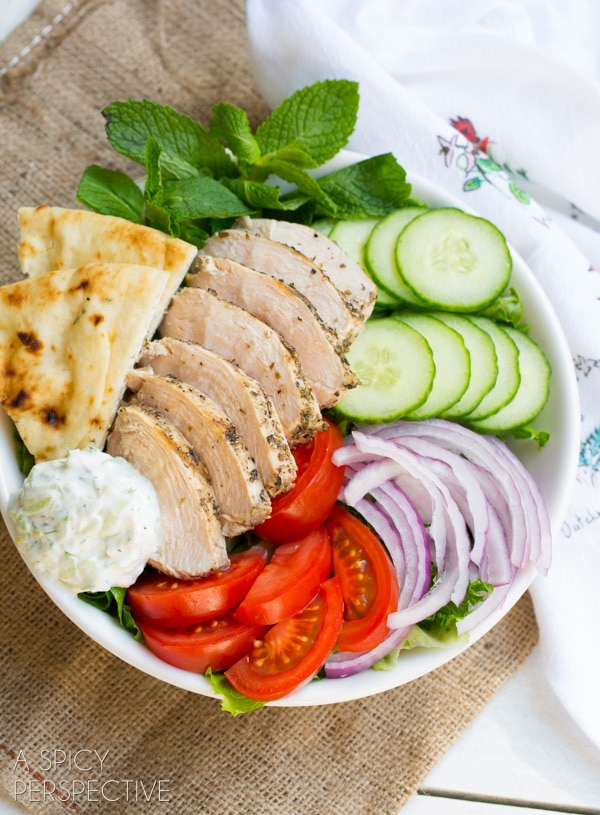 Easy Chicken Gyro Salad (or Wraps) with Creamy Tzatziki Sauce! #gyro #salad #tzatzikisauce
