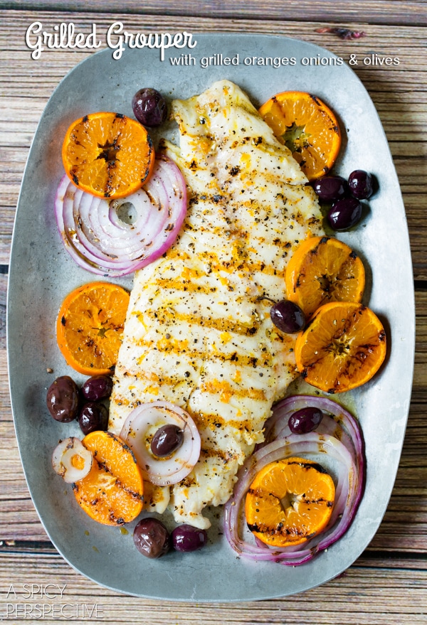 Grilled Grouper with Grilled Oranges Onions and Olives #italy #grilled #fish