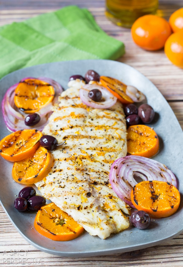 Easy Grilled Grouper with Grilled Oranges Onions and Olives #italy #grilled #fish