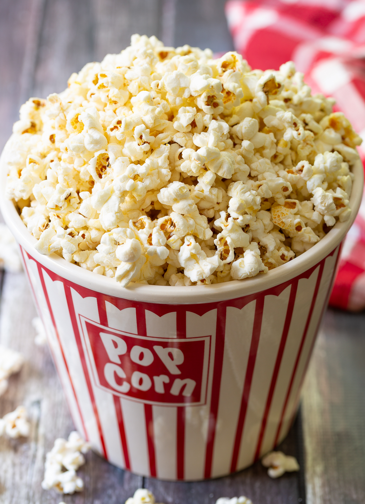 sweet kettle corn in a large tub
