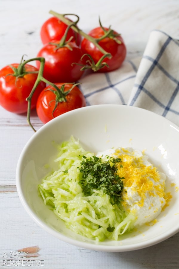 Greek Hamburger Recipe with Yogurt Sauce on ASpicyPerspective.com #burgers #summer #greek